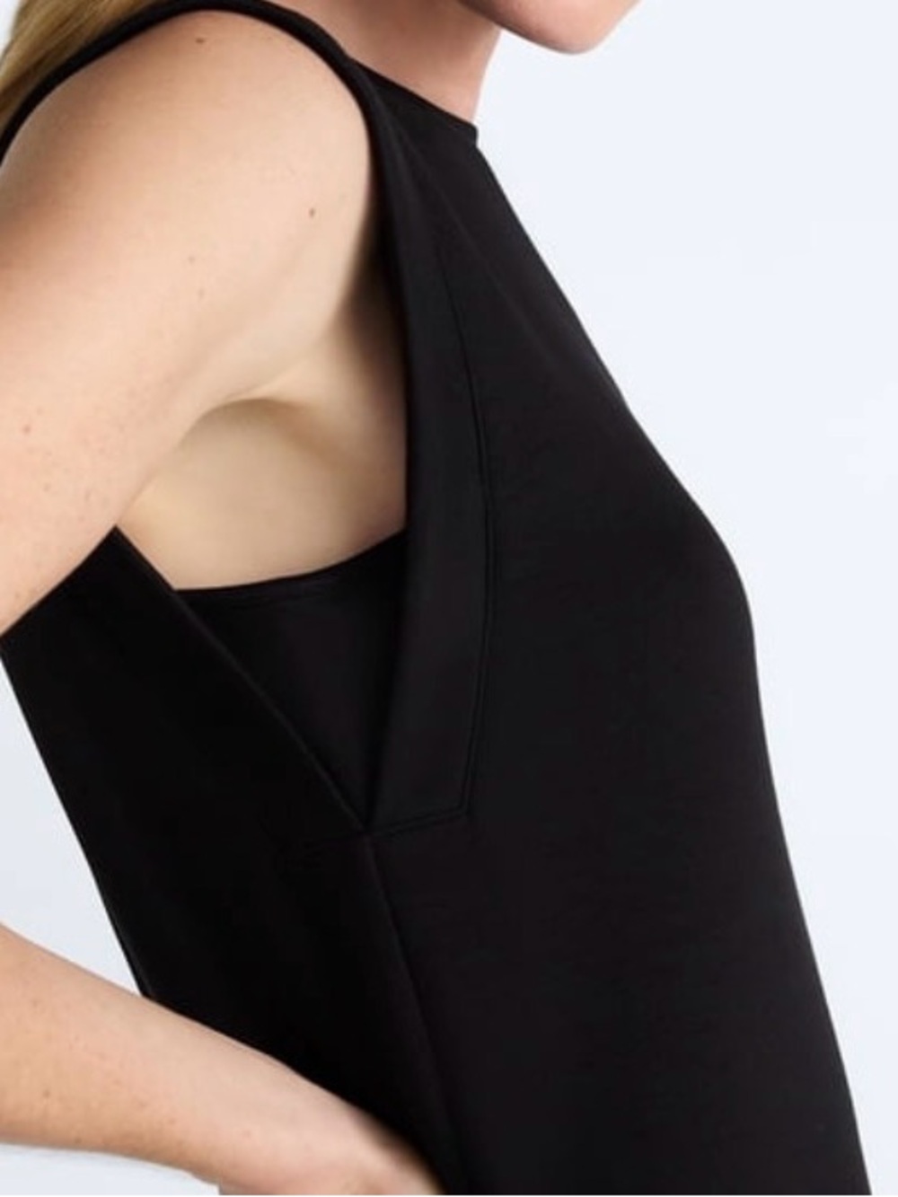 Sleeveless Black Maxi Dress with Side Slit. Scuba Knit. - Picture 3 of 4